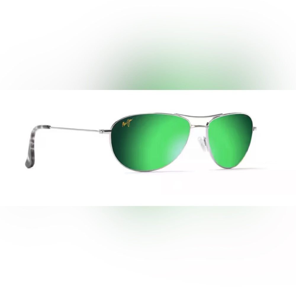Maui Jim Baby Beach Silver Frame Maui Green Lenses Polarized Aviator Sunglasses